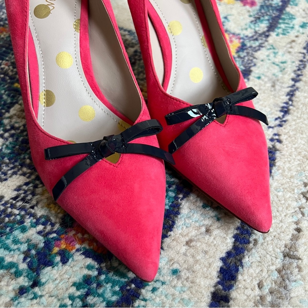 Boden Pink Suede Eleanor Pointed Toe Kitten Heels with Black Bow size 39 - Picture 8 of 9